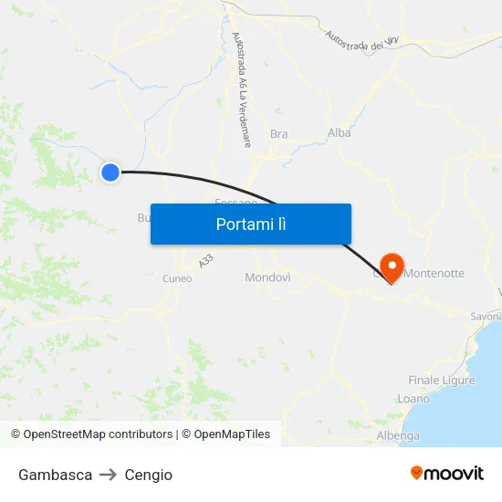 Gambasca to Cengio map