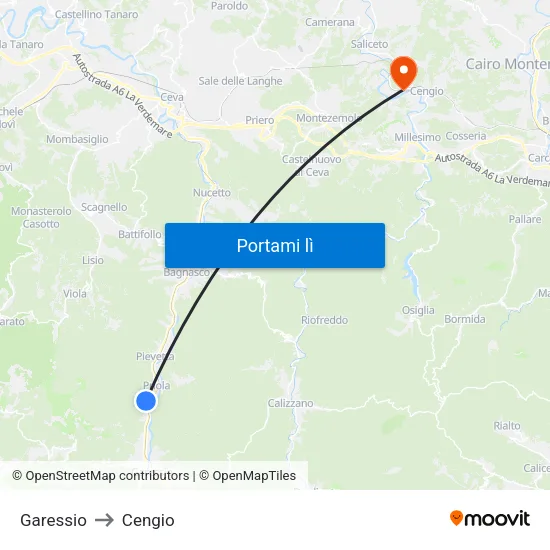 Garessio to Cengio map