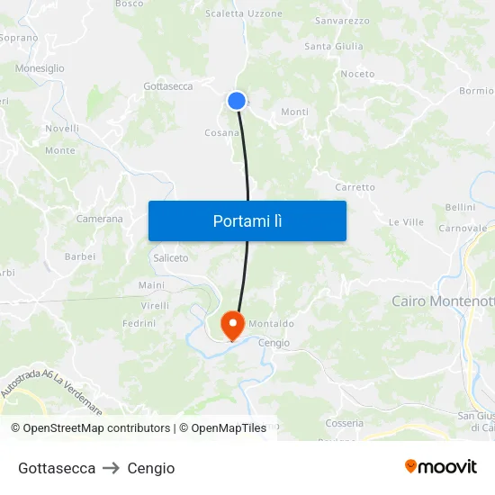 Gottasecca to Cengio map