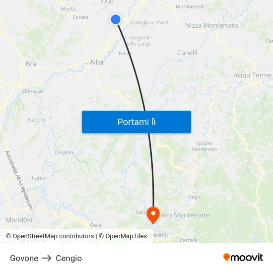 Govone to Cengio map