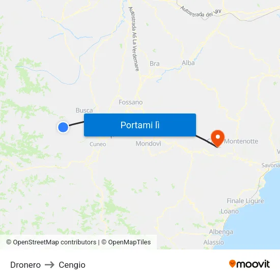 Dronero to Cengio map