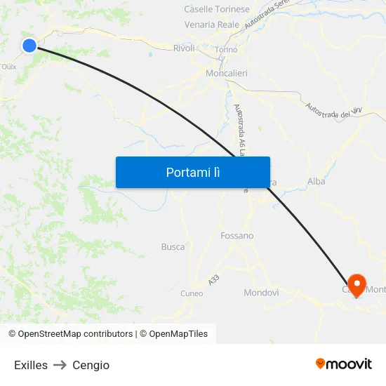 Exilles to Cengio map