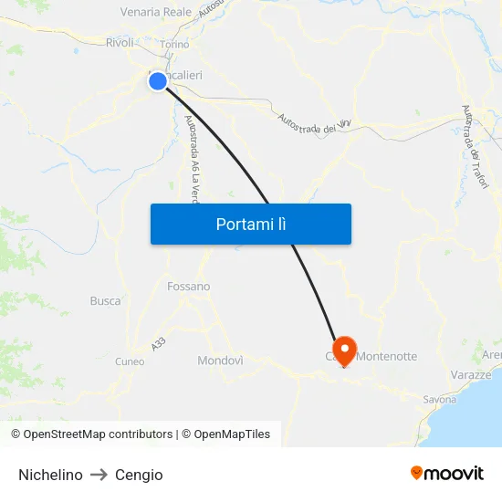 Nichelino to Cengio map