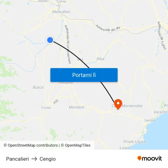 Pancalieri to Cengio map