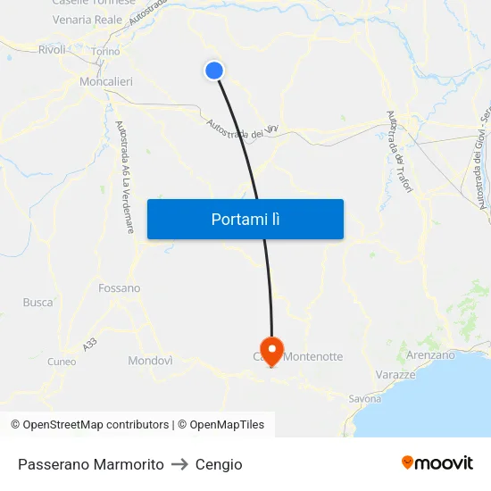 Passerano Marmorito to Cengio map