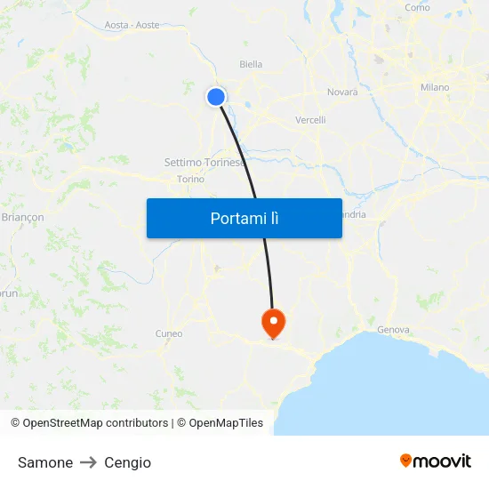 Samone to Cengio map