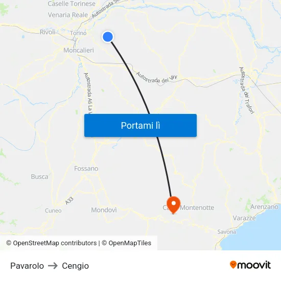 Pavarolo to Cengio map