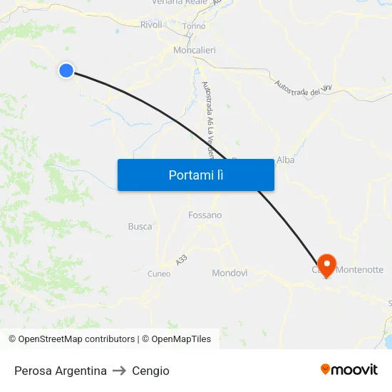 Perosa Argentina to Cengio map