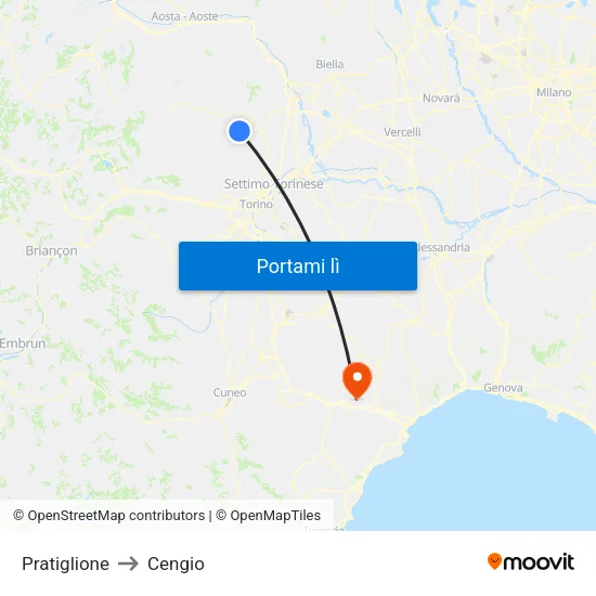 Pratiglione to Cengio map