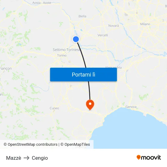 Mazzè to Cengio map