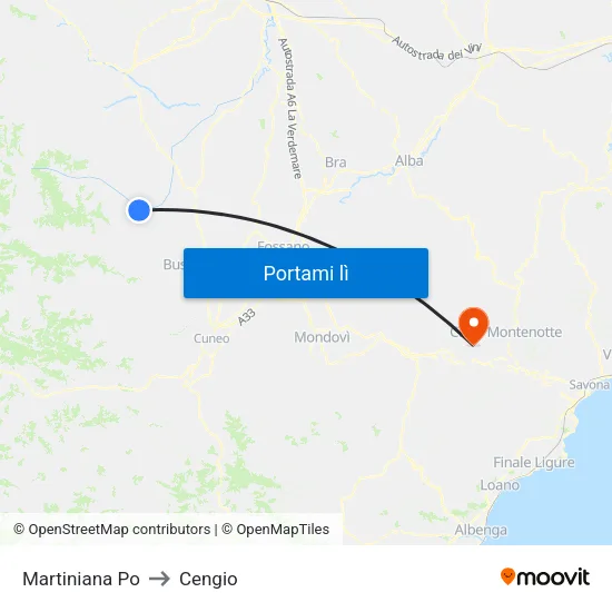 Martiniana Po to Cengio map
