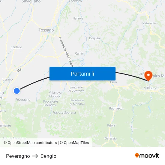 Peveragno to Cengio map