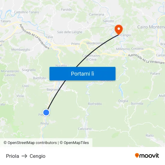 Priola to Cengio map