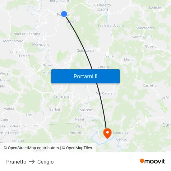 Prunetto to Cengio map