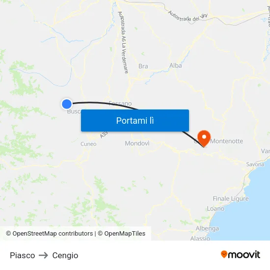 Piasco to Cengio map