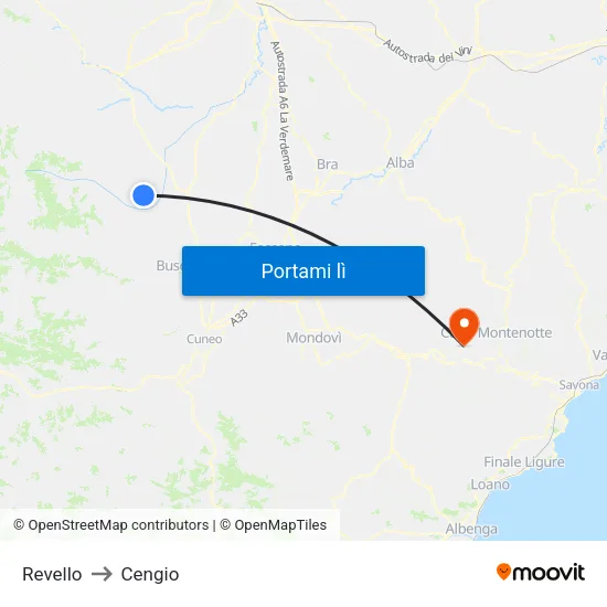 Revello to Cengio map