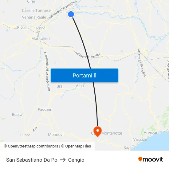 San Sebastiano Da Po to Cengio map