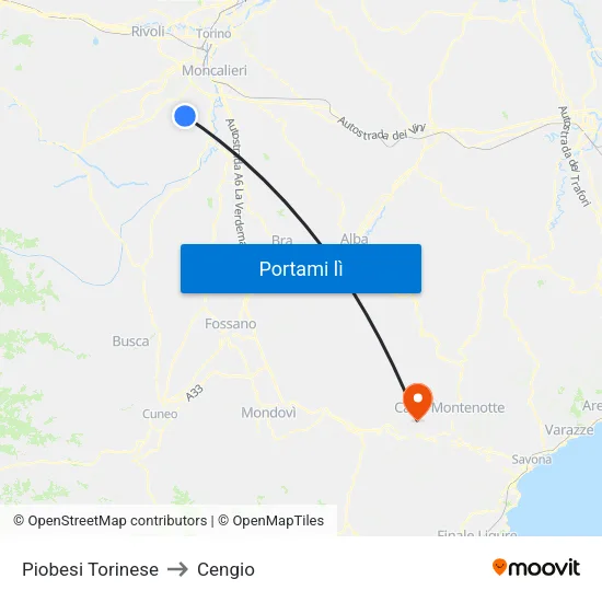 Piobesi Torinese to Cengio map