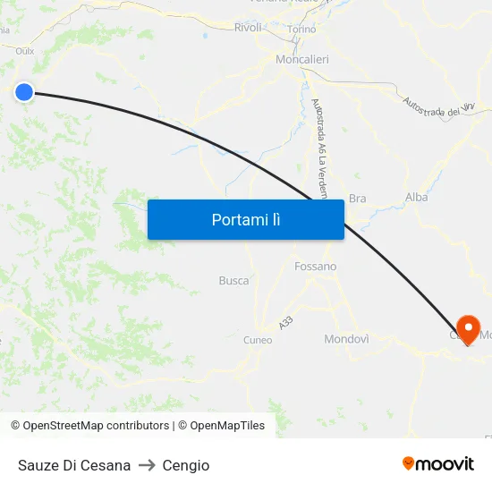 Sauze Di Cesana to Cengio map
