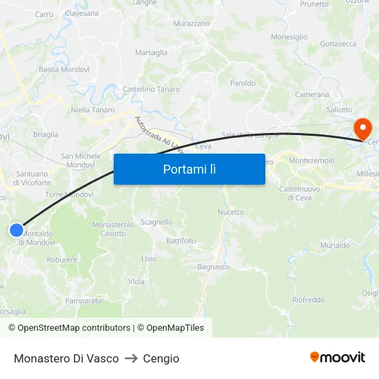 Monastero Di Vasco to Cengio map