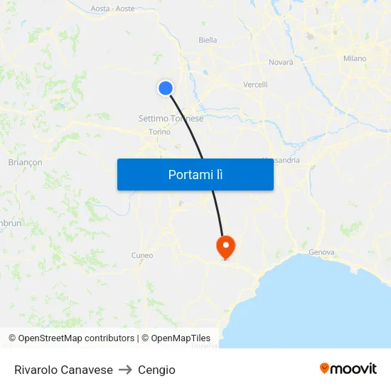 Rivarolo Canavese to Cengio map