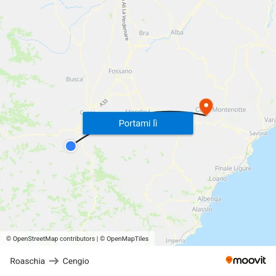 Roaschia to Cengio map