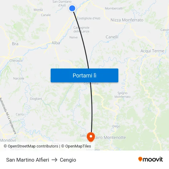San Martino Alfieri to Cengio map