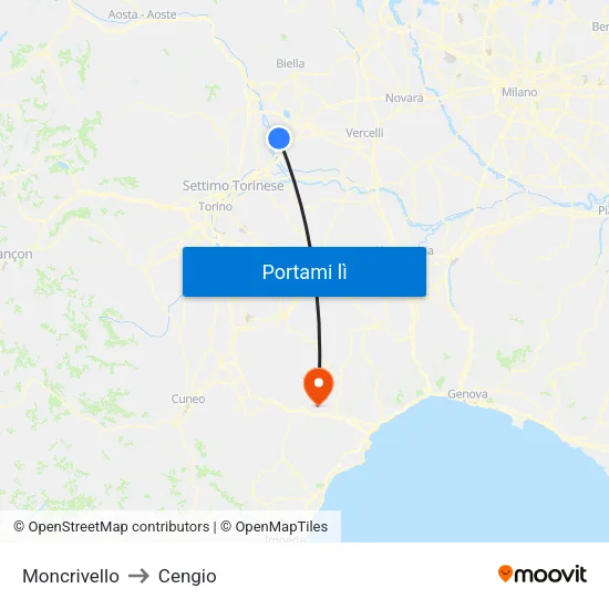 Moncrivello to Cengio map