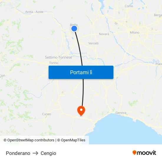 Ponderano to Cengio map