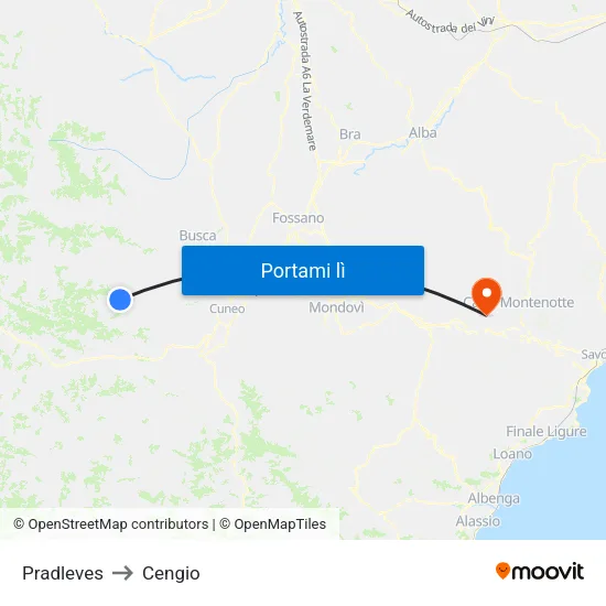 Pradleves to Cengio map