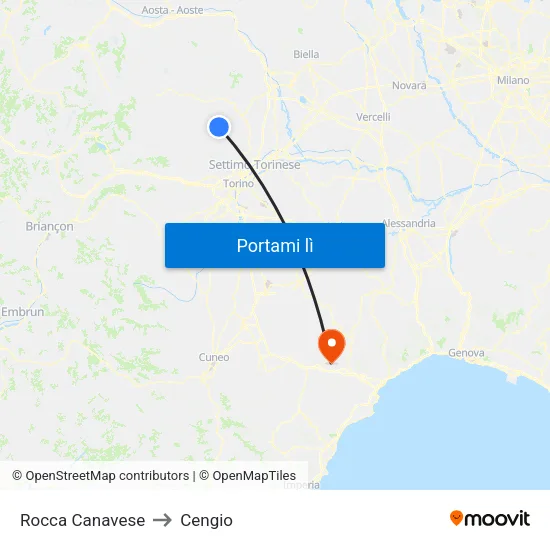 Rocca Canavese to Cengio map