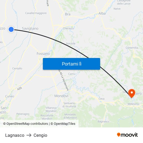 Lagnasco to Cengio map