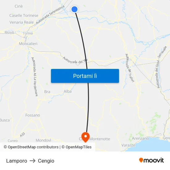 Lamporo to Cengio map