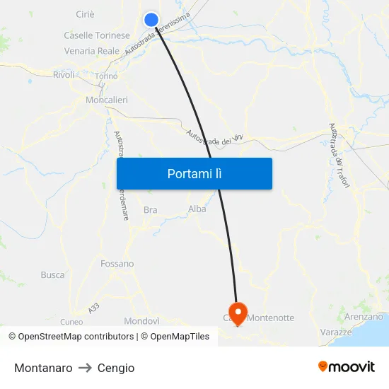 Montanaro to Cengio map