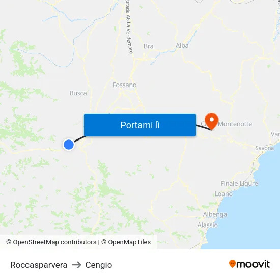Roccasparvera to Cengio map