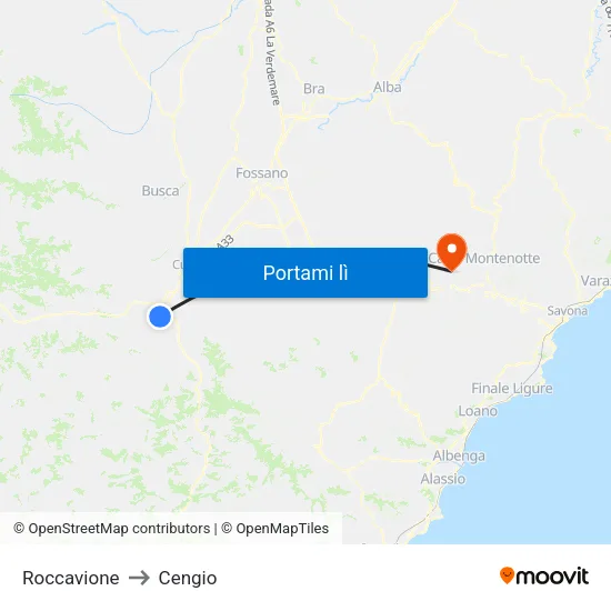 Roccavione to Cengio map