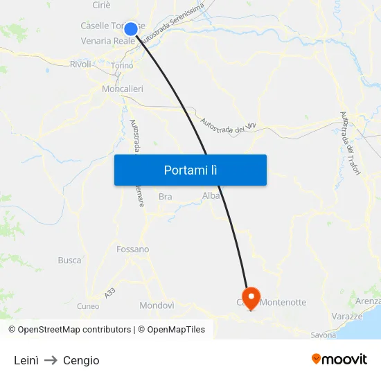 Leinì to Cengio map