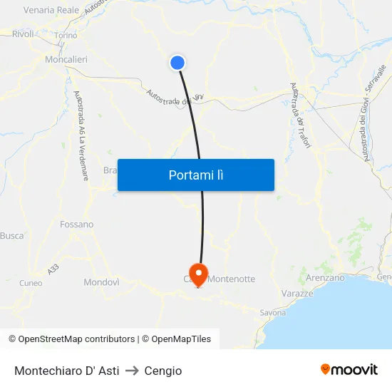 Montechiaro D' Asti to Cengio map
