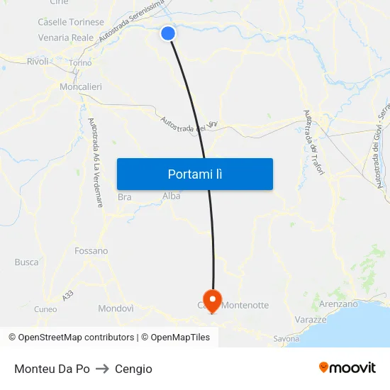 Monteu Da Po to Cengio map