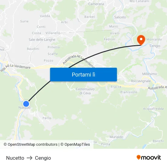 Nucetto to Cengio map