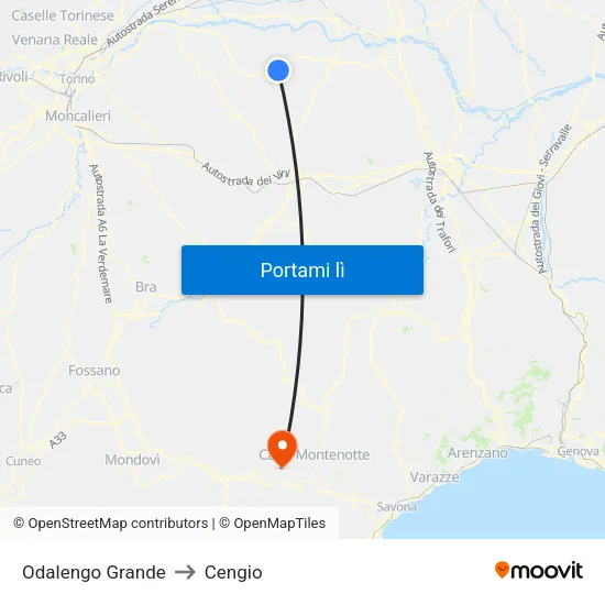 Odalengo Grande to Cengio map