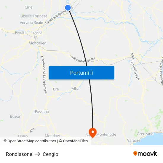 Rondissone to Cengio map