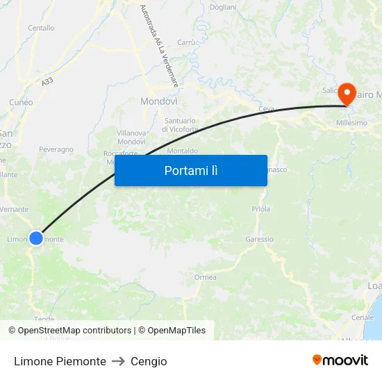 Limone Piemonte to Cengio map