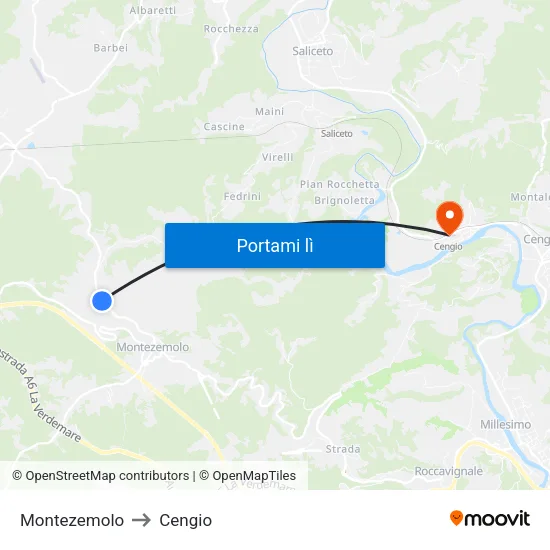 Montezemolo to Cengio map