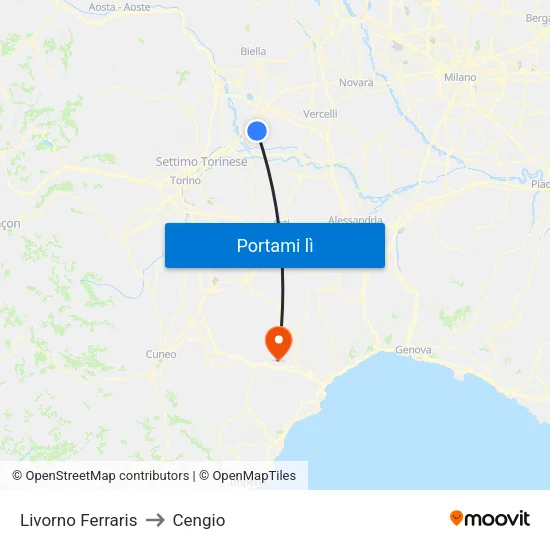 Livorno Ferraris to Cengio map