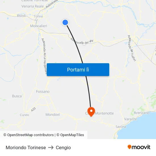 Moriondo Torinese to Cengio map