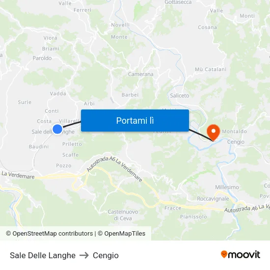 Sale Delle Langhe to Cengio map