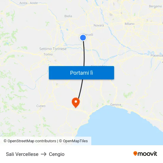 Sali Vercellese to Cengio map