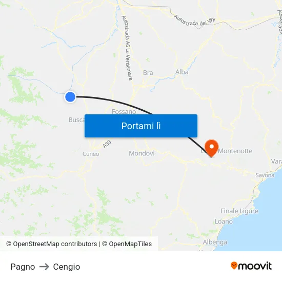 Pagno to Cengio map