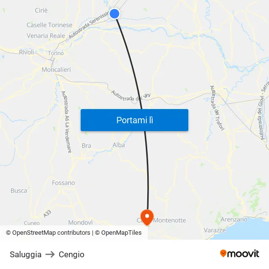 Saluggia to Cengio map